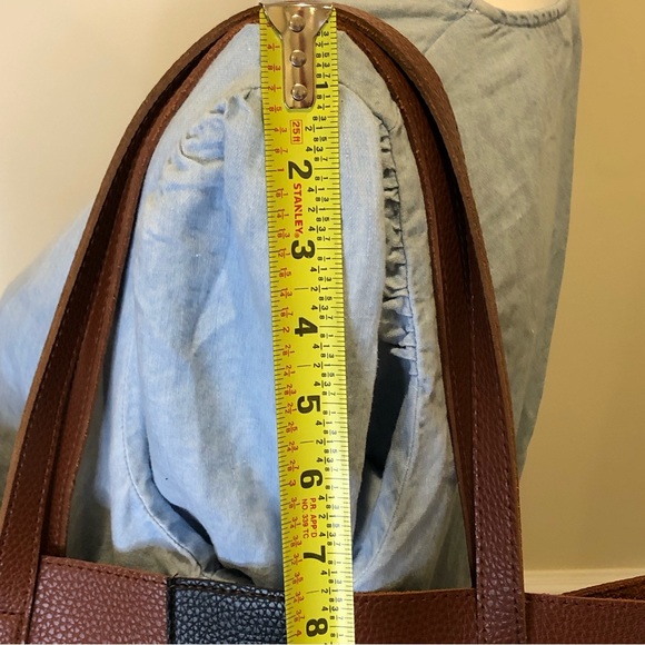 VINCE CAMUTO Tumbled Brown Black Stripe Vegan Leather File Briefcase Tote Bag - Picture 9 of 15